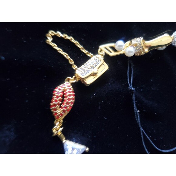 Kate Spade Gold Tone Hit The Town Charm Bracelet Faux Pearl & Crystal | - Picture 3 of 3